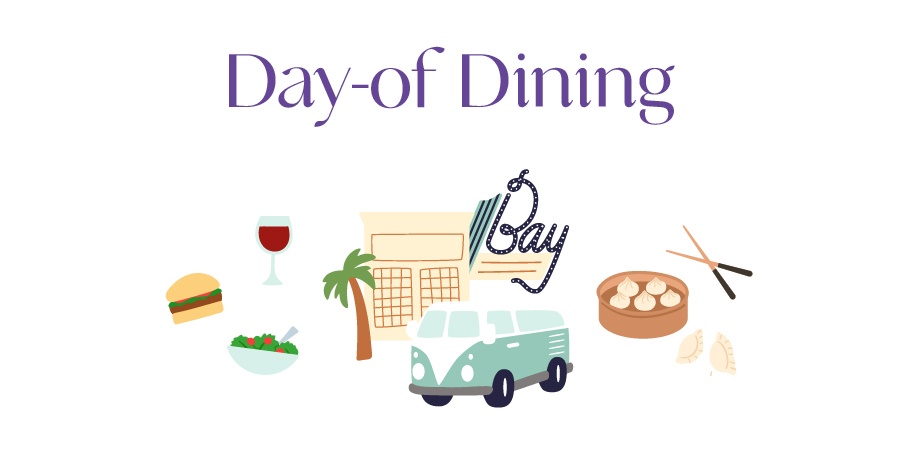 Dining days, hamburger, glass of wine, salad, chopsticks and chinese food