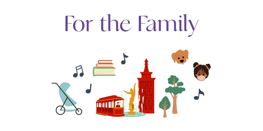 For the family, baby cot, books, tram, girl and dog