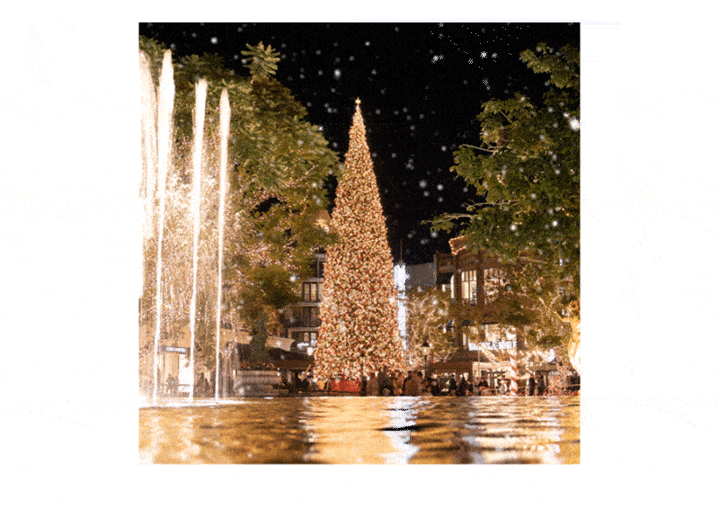 GIF of Snow falling in front of Christmas Tree